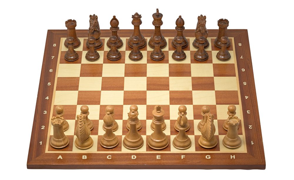 A chess board mid-game