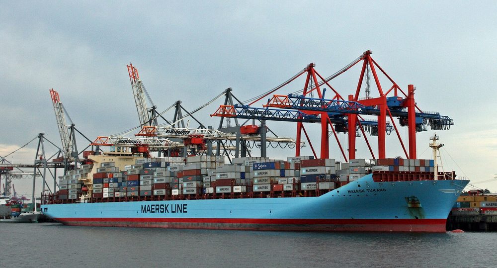 Shipping containers stacked at a port